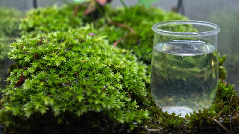 Terrario verde con agua cristalina y luz suave
