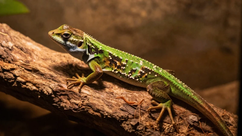 Lagarto calentándose bajo luz cálida