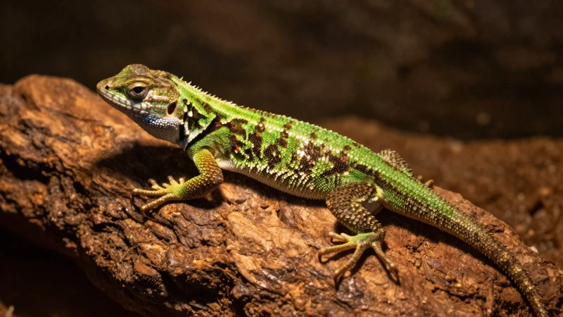 Anole caliente bajo luz ámbar