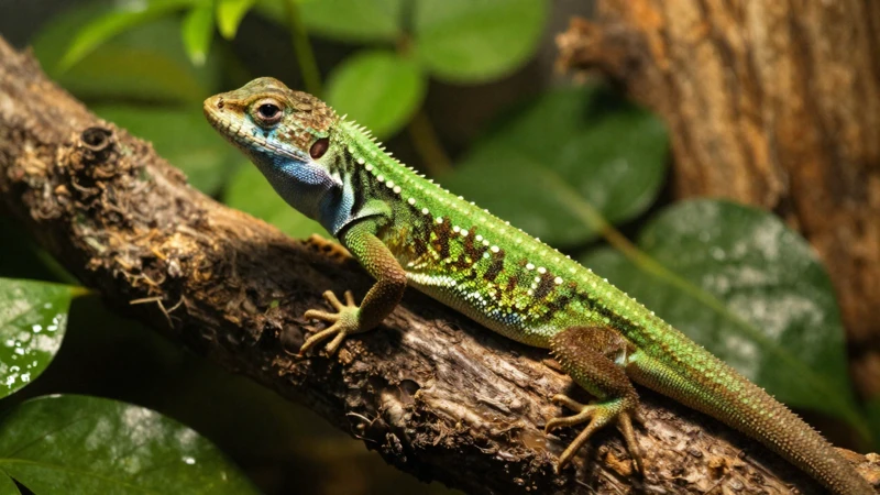 Anolis en un terrario cálido detallado