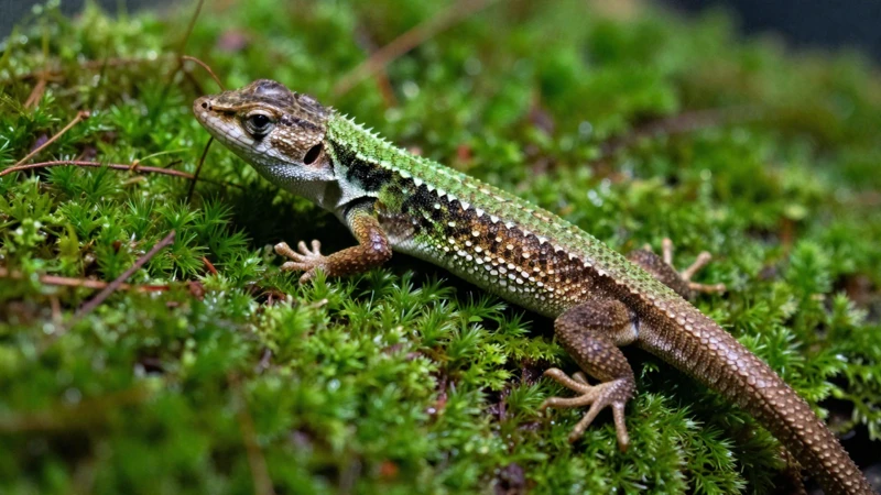 Anolis realista en terrario de musgo