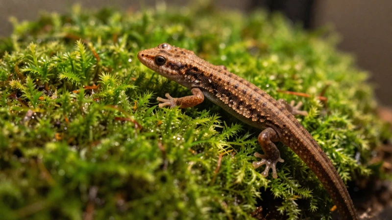 Anolis macro en terrario de musgo