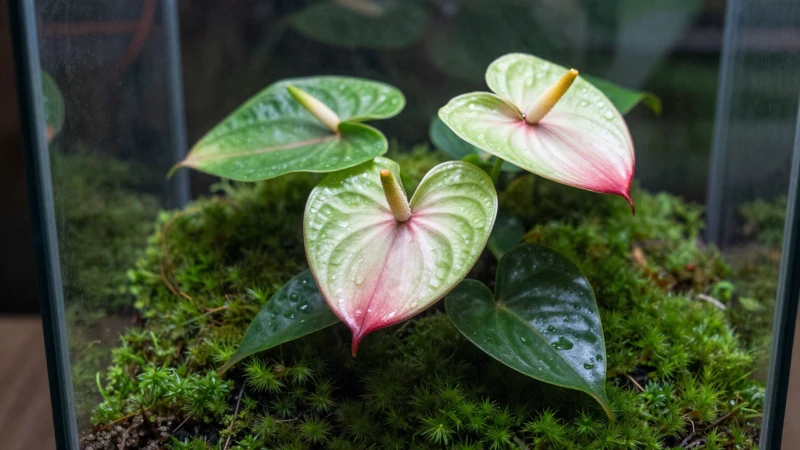 Planta verde en un terrario luminoso
