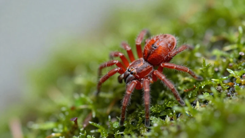 Macro de ácaros rojos en musgo