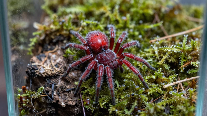 Araña roja en terrario invernal con luz