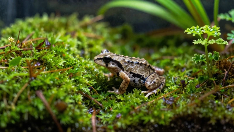 Anfibio detallado en un terrario verde