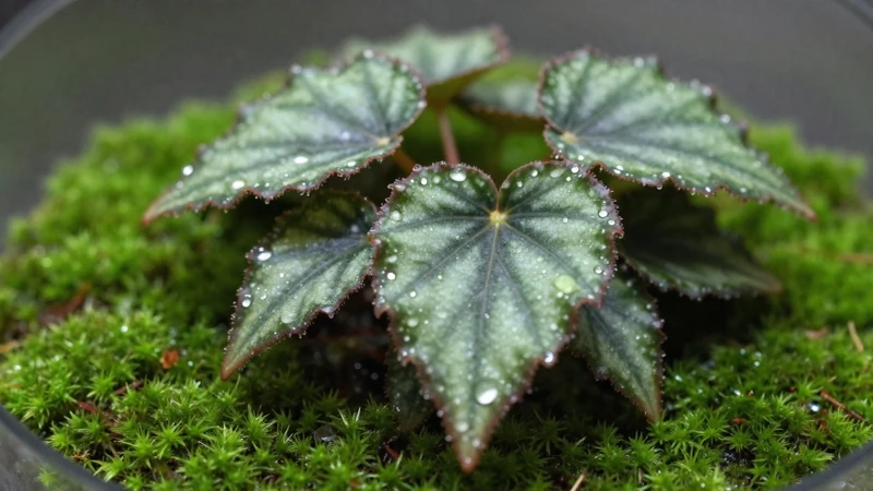 Macro de un terrario verde con begonia
