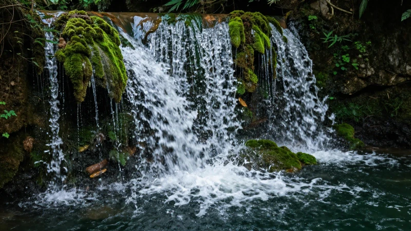 Cascada y ecosistema con detalle cinematográfico