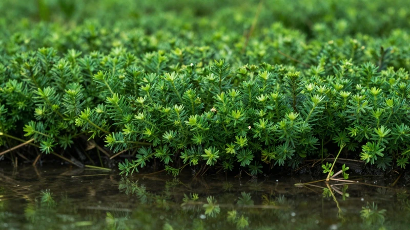 Humedal verde con reflejos naturales