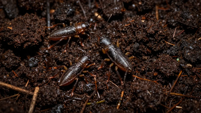 Springtails en compost oscuro y húmedo