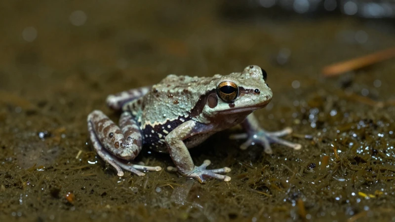 Rana macro en agua turbia