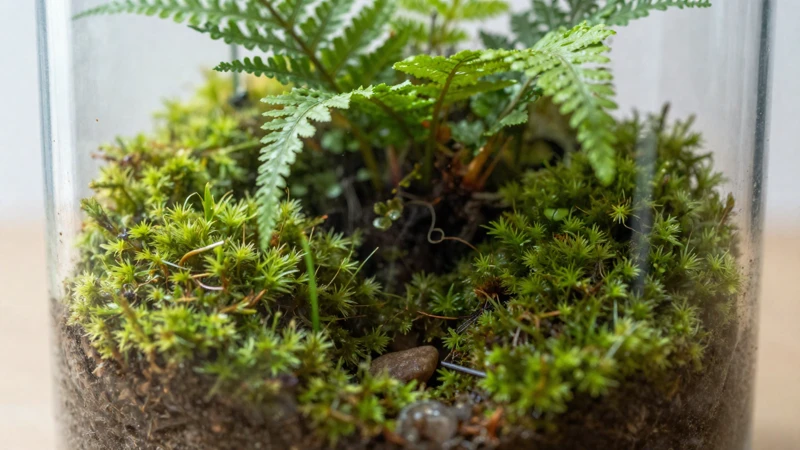 Macro del ecosistema orgánico del terrario