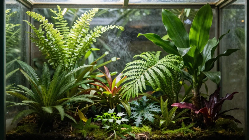 Terrario tropical con luz natural