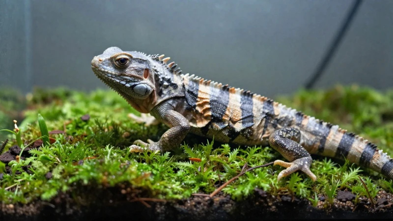 Reptil macro en terrario científico