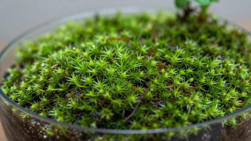 Terrario orgánico con musgo y luz suave
