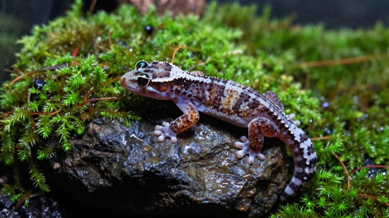 Microgecko detallado en terrario húmedo