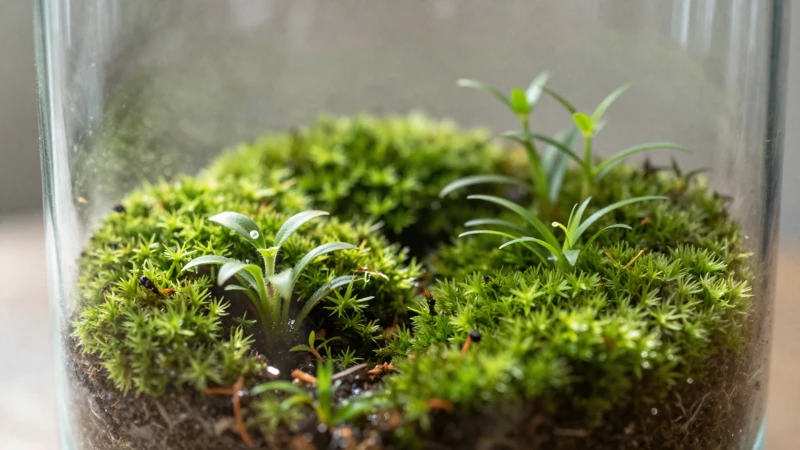 Terrario verde con luz natural y estética limpia