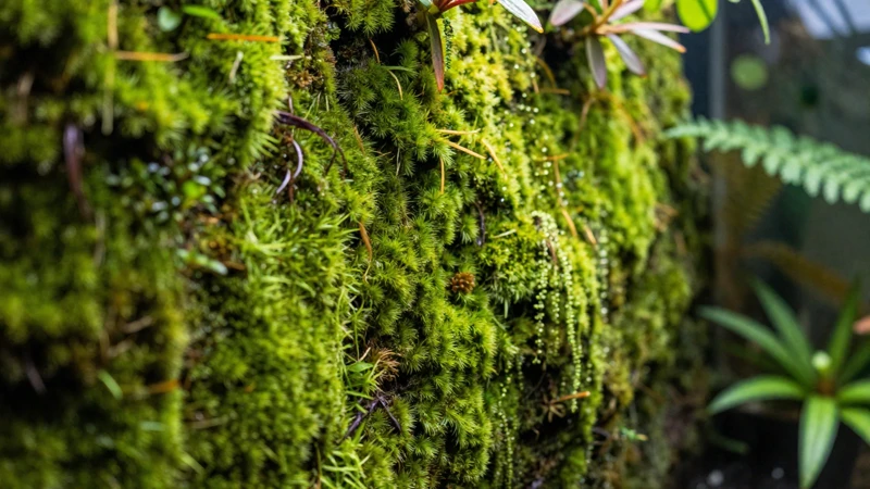 Detalles botánicos de un terrario con musgo