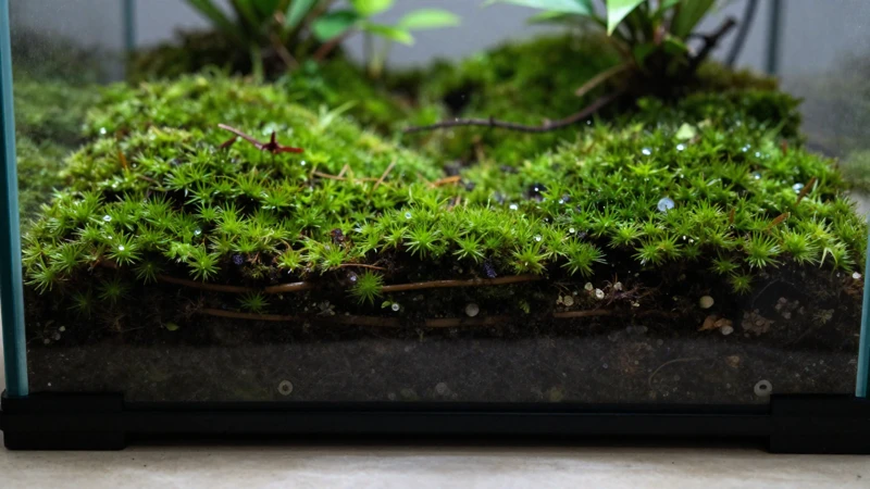 Terrario verde con musgo y luz natural