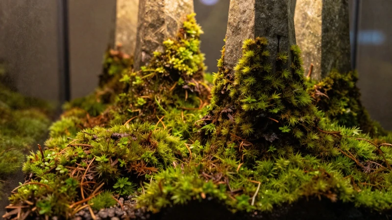 Terrario tropical detallado con luz cálida