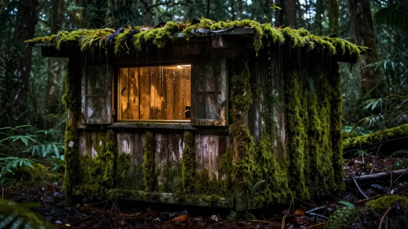 Refugio húmedo y dramático en el bosque