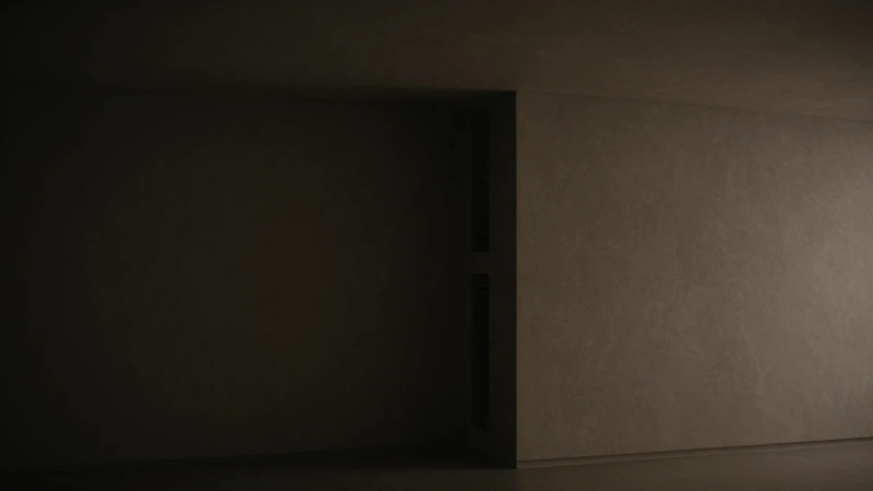 Interior minimalista con luz dramática y sombras