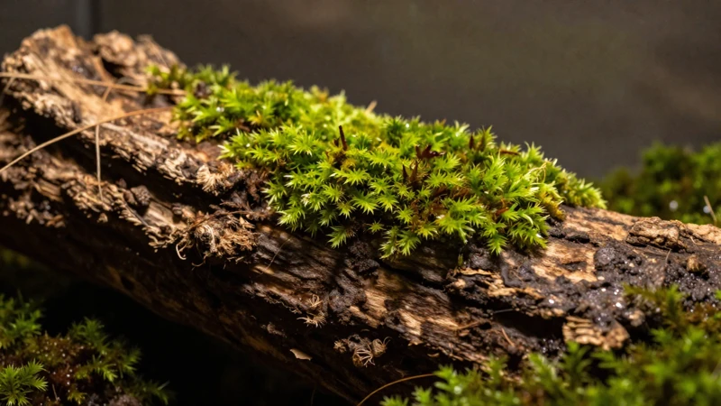 Macro fotografía de un musgo en terrario
