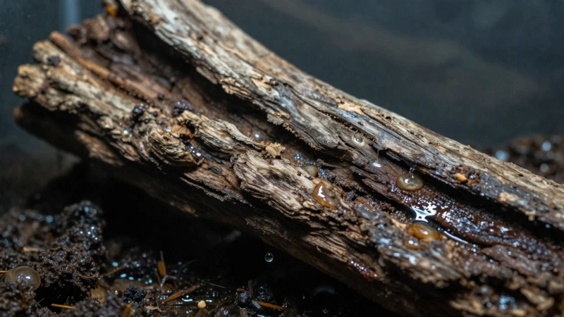 Detalle macro de madera húmeda y en descomposición