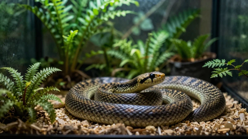 Serpiente joven en terrario tropical