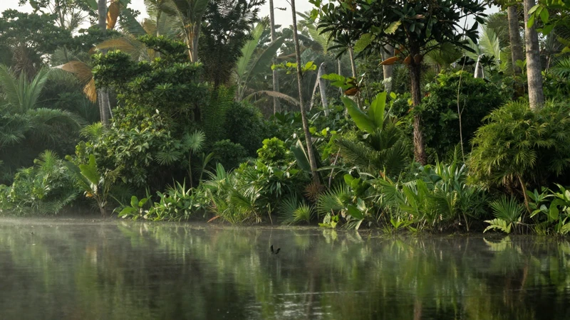 Pantano tropical con luz matutina