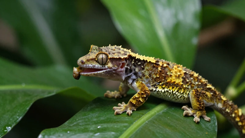 Gecko come en follaje tropical