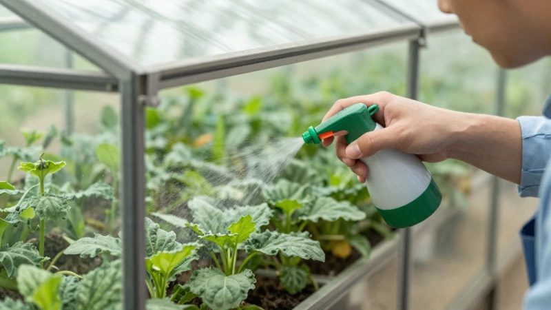 Jardinero rociando plantas en un terrario