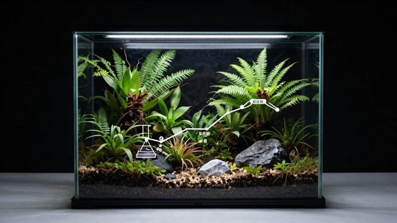 Ecosistema aislado con estética científica minimalista