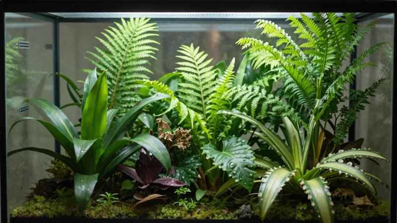 Terrario verde iluminado y detallado