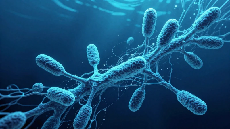 Ilustración científica de microbios en agua azul