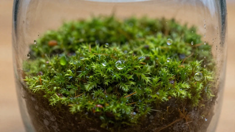 Detalle verde y húmedo del terrario