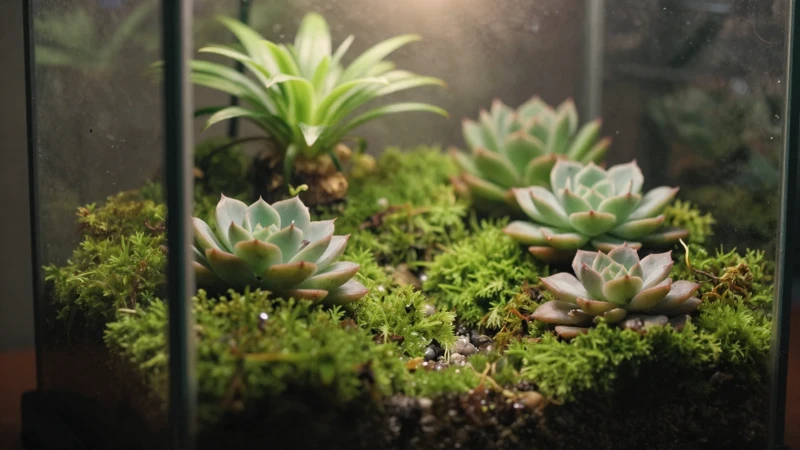 Terrario cálido con luz suave