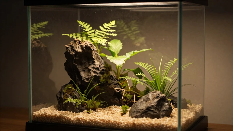 Terrario detallado con luz cálida