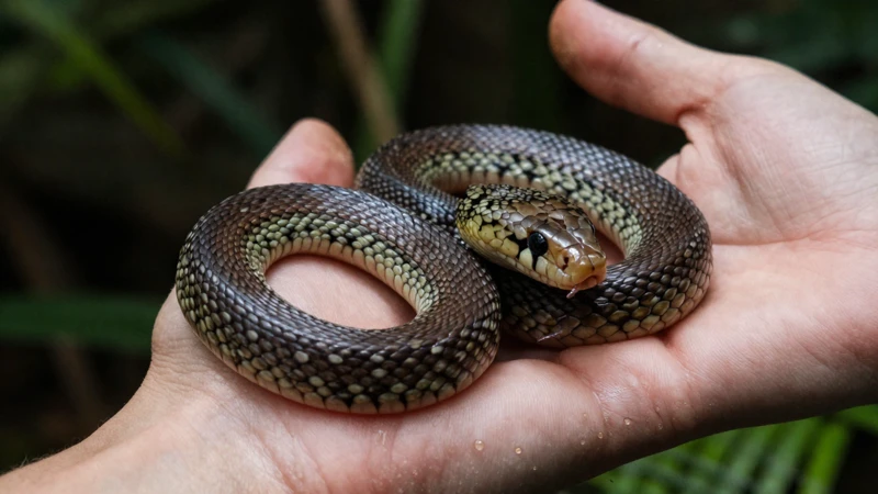Serpiente y mano en la jungla