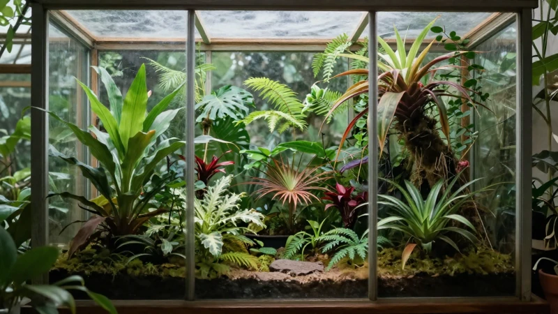 Terrario tropical con ambiente perfecto