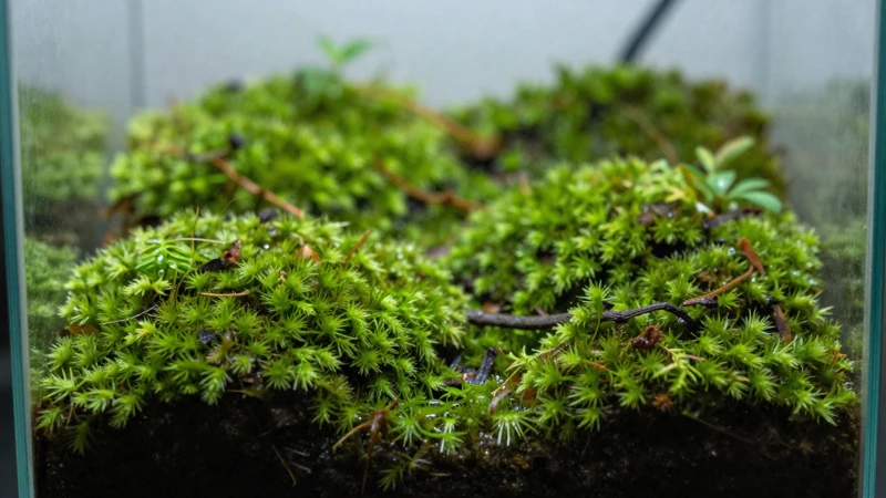 Terrario de musgo con luz suave