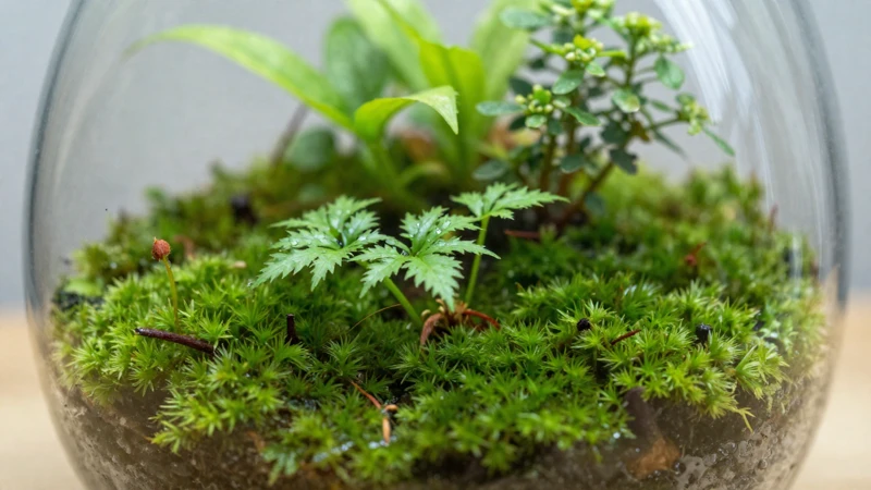 Terrario con plantas y luz natural