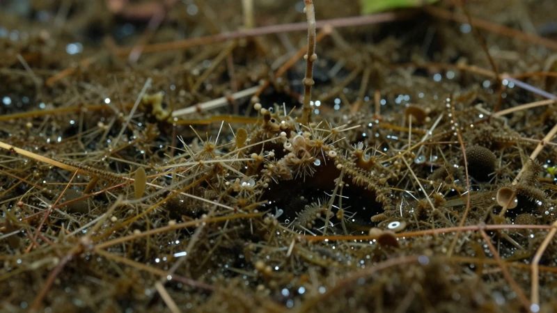 Ecosistema acuático con microfauna detallada