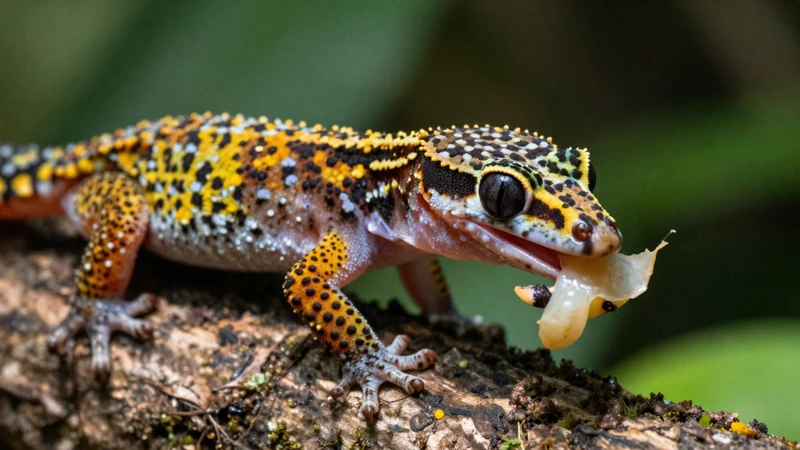 Gecko comiendo en el ambiente selvático