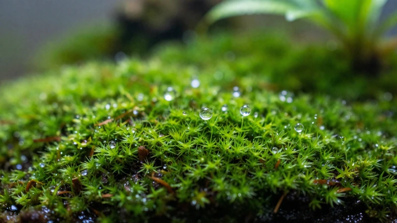 Macro fotografía de musgo verde en terrario