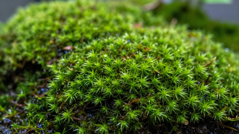 Terrario de musgo verde con luz suave