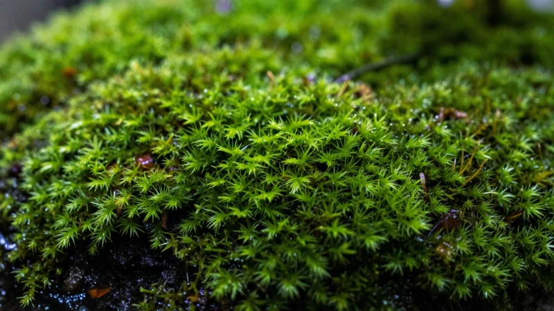 Detalle vibrante de musgo en terrario