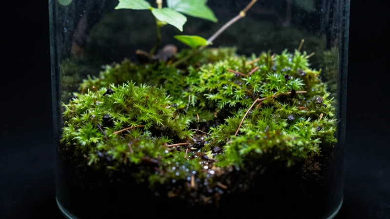 Terrario macro con luz natural suave