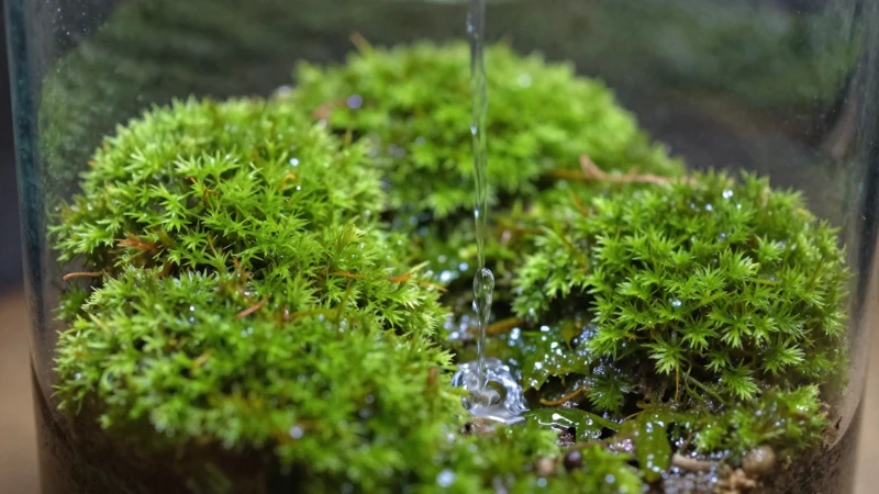Escena macro de un terrario verde con agua