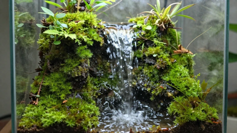 Terrario verde con luz suave